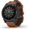 Часы GARMIN EPIX (2ND GENERATION) SAPPHIRE BLACK TITANIUM WITH CHESTNUT LEATHER STRAP 47 мм