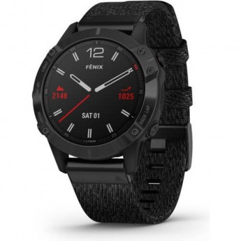 GARMIN FENIX 6 SAPPHIRE BLACK DLC WITH HEATHERED BLACK NYLON BAND 10615. GARMIN