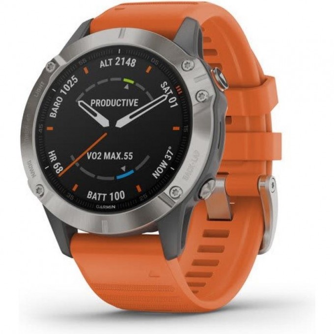 Часы GARMIN FENIX 6 SAPPHIRE TITANIUM GRAY SILVER WITH ORANGE BAND 010-02158-14