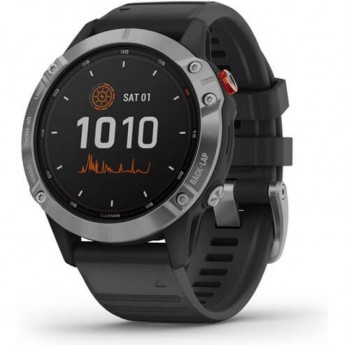 Часы GARMIN FENIX 6 SOLAR SILVER WITH A BLACK BAND