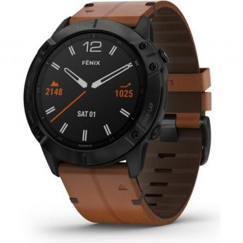 Часы GARMIN FENIX 6X SAPPHIRE BLACK DLC WITH CHESTNUT LEATHER BAND