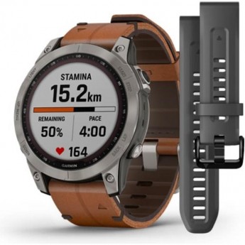 Часы GARMIN FENIX 7 – SAPPHIRE SOLAR EDITION TITANIUM WITH CHESTNUT LEATHER BAND