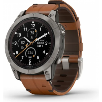 Часы GARMIN FENIX 7 PRO – SAPPHIRE SOLAR EDITION TITANIUM WITH CHESTNUT LEATHER BAND