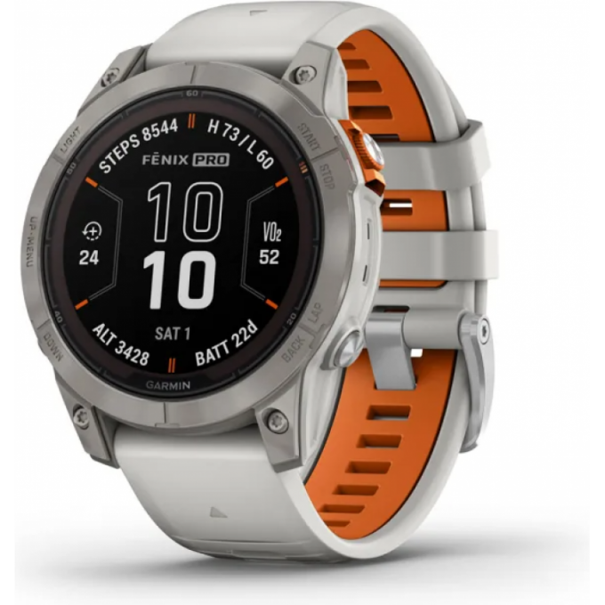 Часы GARMIN FENIX 7 PRO – SAPPHIRE SOLAR EDITION TITANIUM WITH FOG GRAY/EMBER ORANGE BAND 010-02777-21