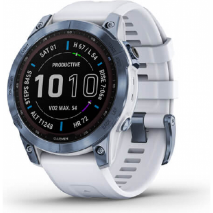 Часы GARMIN FENIX 7 SAPPHIRE SOLAR MINERAL BLUE DLC TITANIUM WITH WHITESTONE BAND 010-02540-25