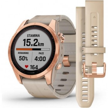 Часы GARMIN FENIX 7S – SAPPHIRE SOLAR EDITION ROSE GOLD TITANIUM WITH LIMESTONE LEATHER BAND