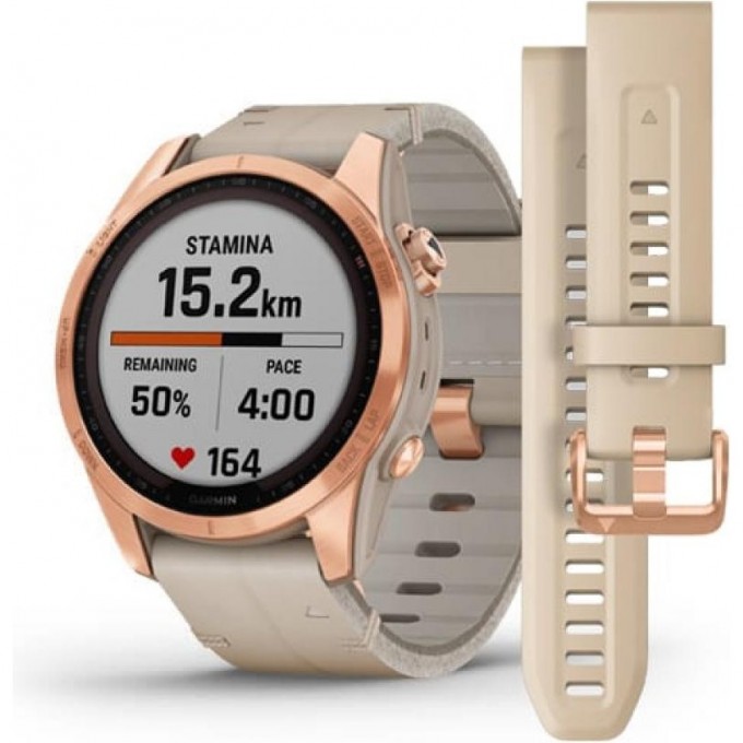 Часы GARMIN FENIX 7S – SAPPHIRE SOLAR EDITION ROSE GOLD TITANIUM WITH LIMESTONE LEATHER BAND 11376