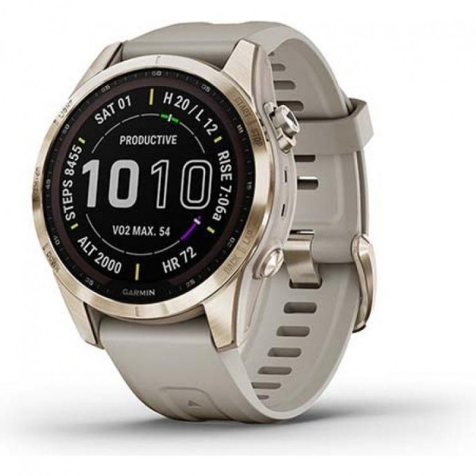 Часы GARMIN FENIX 7S SAPPHIRE SOLAR CREAM GOLD TITANIUM WITH LIGHT SAND BAND 11154