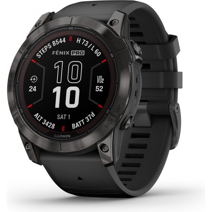 Часы GARMIN FENIX 7X PRO – SAPPHIRE SOLAR EDITION CARBON GRAY DLC TITANIUM WITH BLACK BAND 010-02778-11