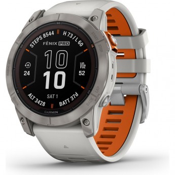 Часы GARMIN FENIX 7X PRO – SAPPHIRE SOLAR EDITION TITANIUM WITH FOG GRAY/EMBER ORANGE BAND