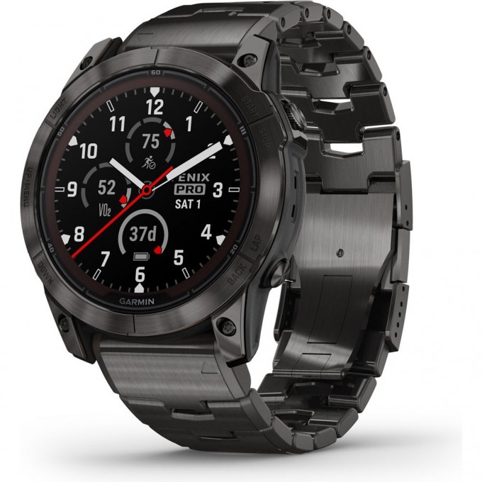 Часы GARMIN FENIX 7X PRO - SAPPHIRE SOLAR EDITION CARBON GRAY DLC TITANIUM WITH VENTED TITANIUM BRACELET 010-02778-30