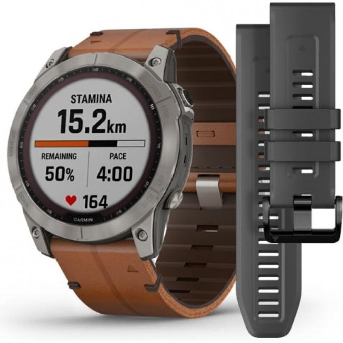 Часы GARMIN FENIX 7X SAPPHIRE SOLAR TITANIUM WITH A CHESTNUT LEATHER STRAP 11166