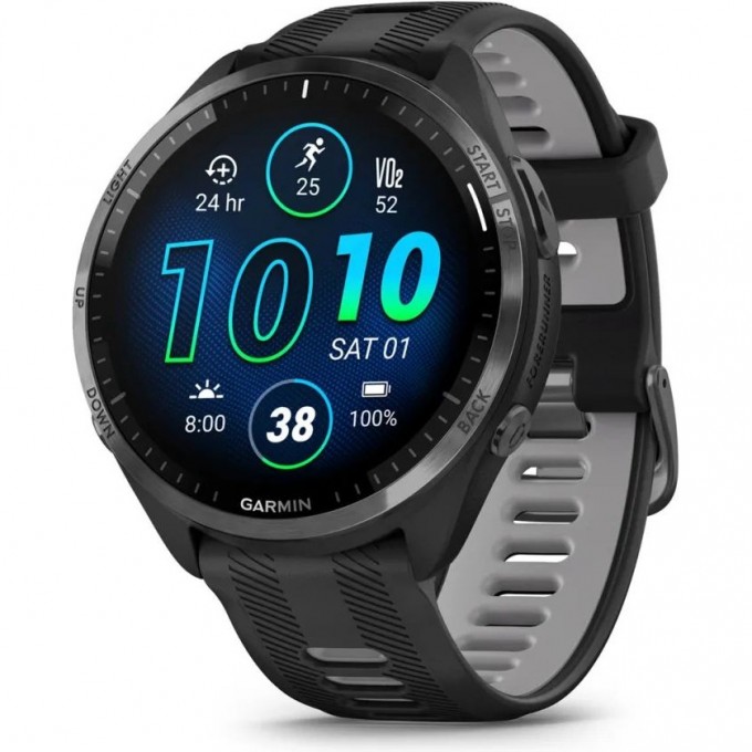 Часы GARMIN FORERUNNER 965 CARBON GRAY DLC TITANIUM BEZEL WITH BLACK CASE AND BLACK/POWDER GRAY SILICONE BAND 010-02809-10