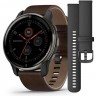 Часы GARMIN VENU 2 PLUS BLUE-GRAY STAINLESS STEEL BEZEL WITH BLUE-GRAY ENVELOPE AND BROWN LEATHER STRAP 11167