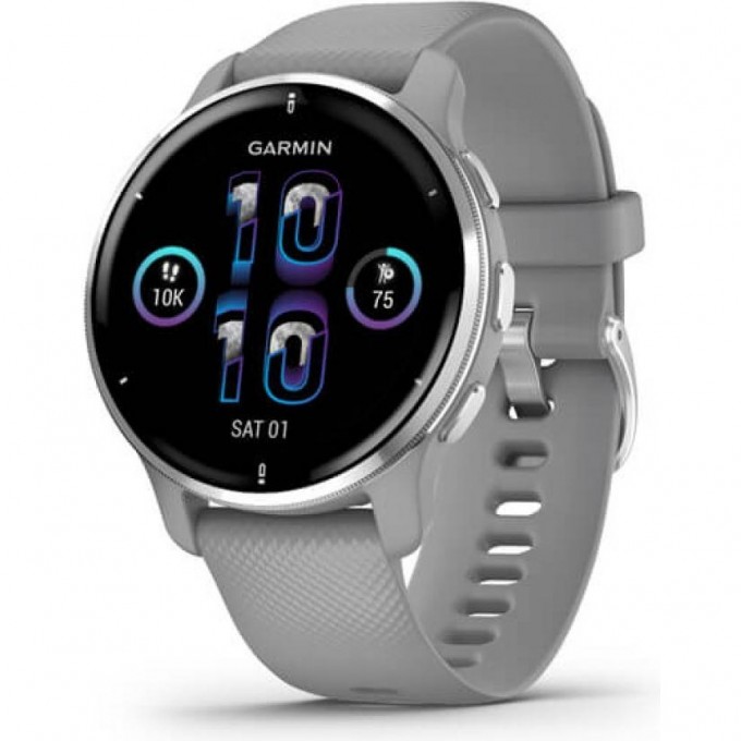 Часы GARMIN VENU 2 PLUS SILVER STAINLESS STEEL BEZEL WITH POWDER GRAY CASE AND SILICONE BAND 010-02496-10