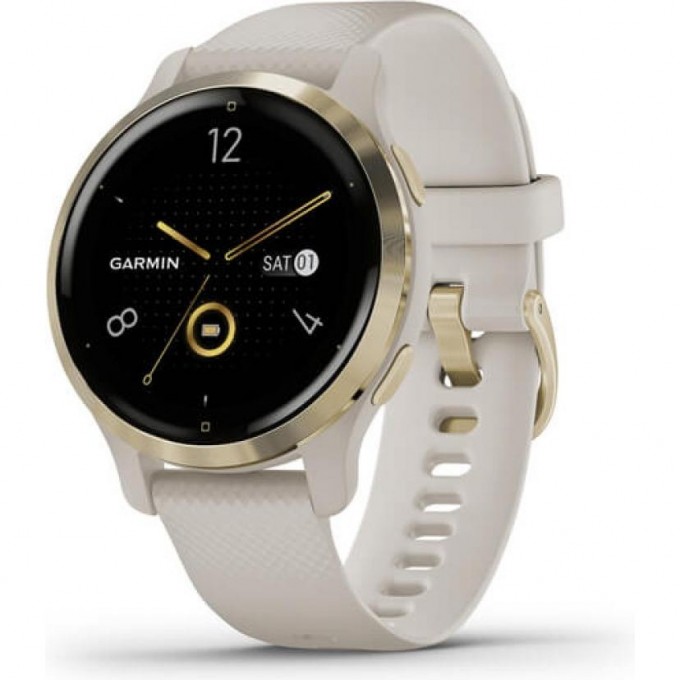 Часы GARMIN VENU 2S LIGHT GOLD STAINLESS STEEL BEZEL WITH LIGHT SAND CASE AND SILICONE BAND 010-02429-11