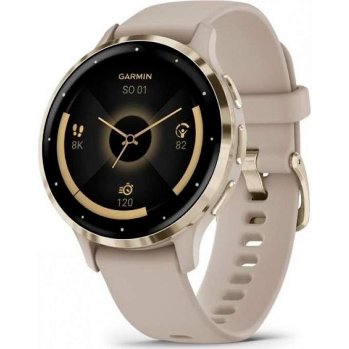 Часы GARMIN VENU 3S SOFT GOLD STAINLESS STEEL BEZEL WITH FRENCH GRAY CASE AND SILICONE BAND 010-02785-02