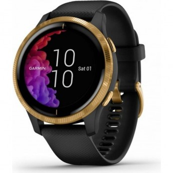 Часы GARMIN VENU GOLD STAINLESS STEEL BEZEL WITH BLACK CASE AND SILICONE BAND