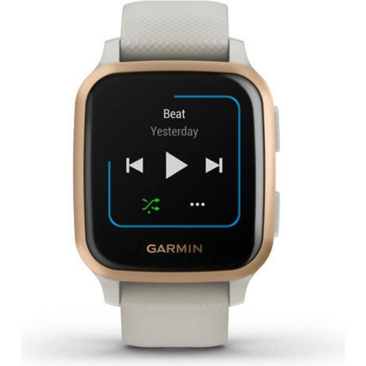 GARMIN VENU SQ MUSIC EDITION ROSE GOLD ALUMINUM BEZEL WITH LIGHT SAND CASE AND SILICONE BAND 010 02426 11. GARMIN