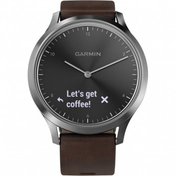 Часы GARMIN VIVOMOVE HR серебряные с темно-коричневым кожаным ремешком