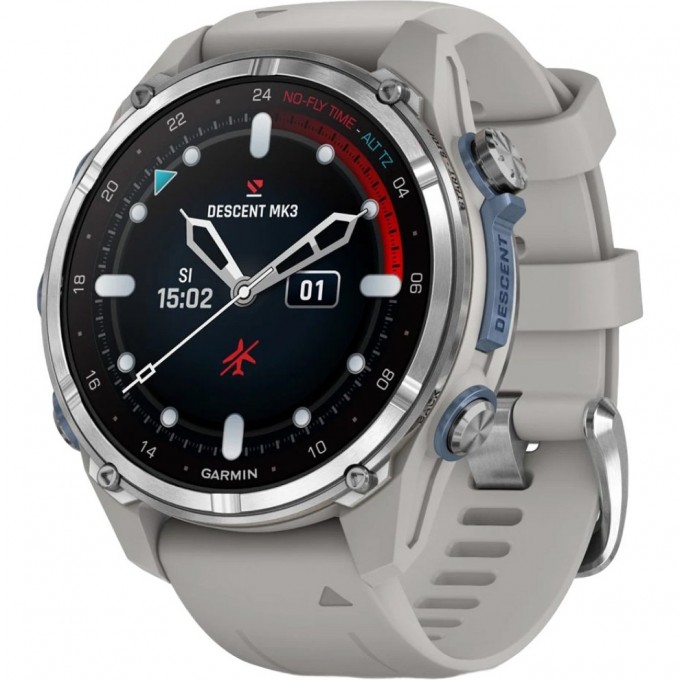 Часы-навигатор GARMIN DESCENT MK3 43 мм STAINLESS STEEL WITH FOG GREY SILICONE BAND 010-02753-04 Часы-навигатор GARMIN DESCENT MK3 43 мм STAINLESS STEEL WITH FOG GREY SILICONE BAND 010-02753-04